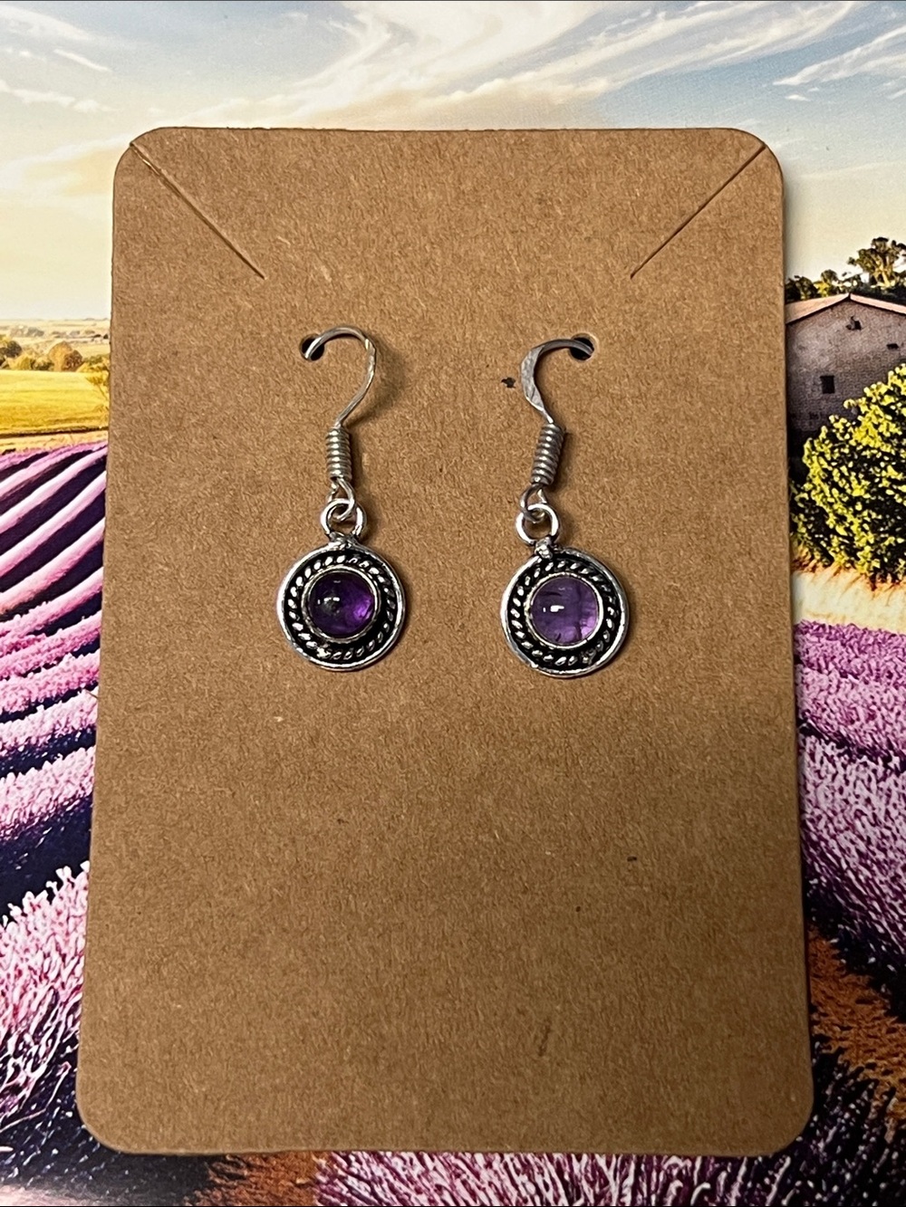 Silver-Tone Amethyst Drop Earrings - Elegant Purple Dangle
